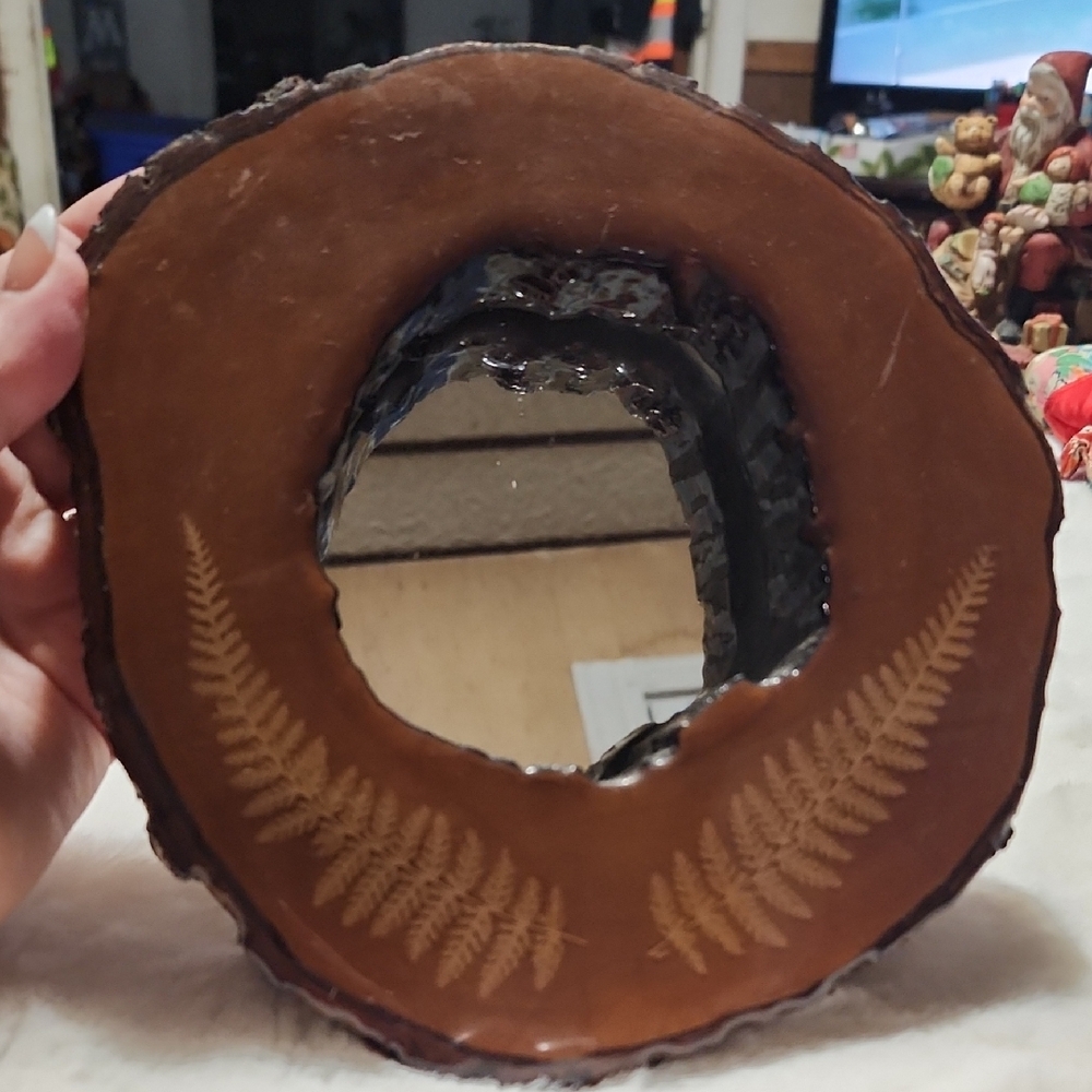 VINTAGE  HANDMADE  WOODEN TREE STUMP / MIRROR.